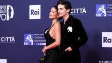 ROME, ITALY - MAY 07: Timothee Chalamet and Kylie Jenner attend the red carpet during the 70th David Di Donatello at Cinecitta Studios on May 07, 2025 in Rome, Italy. (Photo by Vittorio Zunino Celotto/Getty Images)
